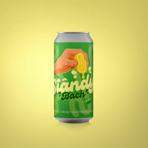 Green can with a hand holding a lemon on a yellow background